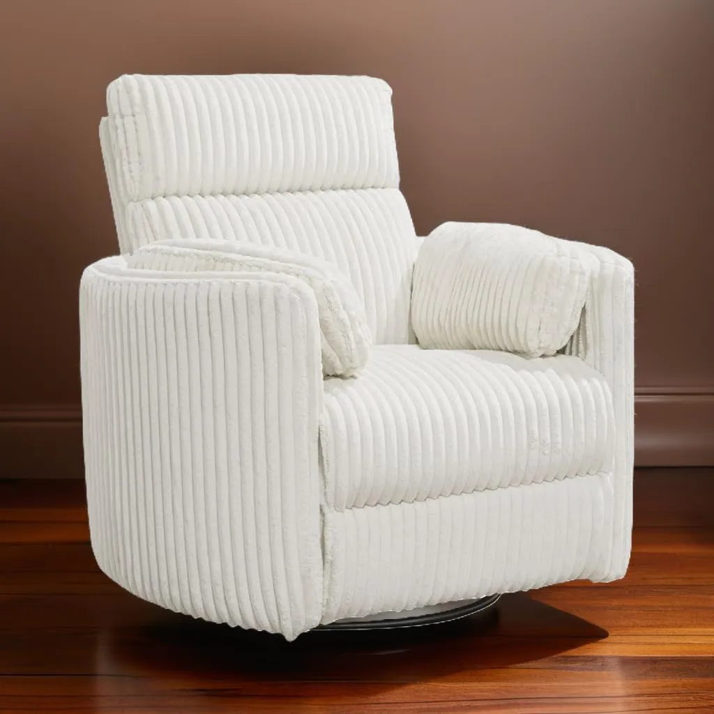 Pemberly Row Contemporary Fabric Swivel Glider Recliner in Ivory