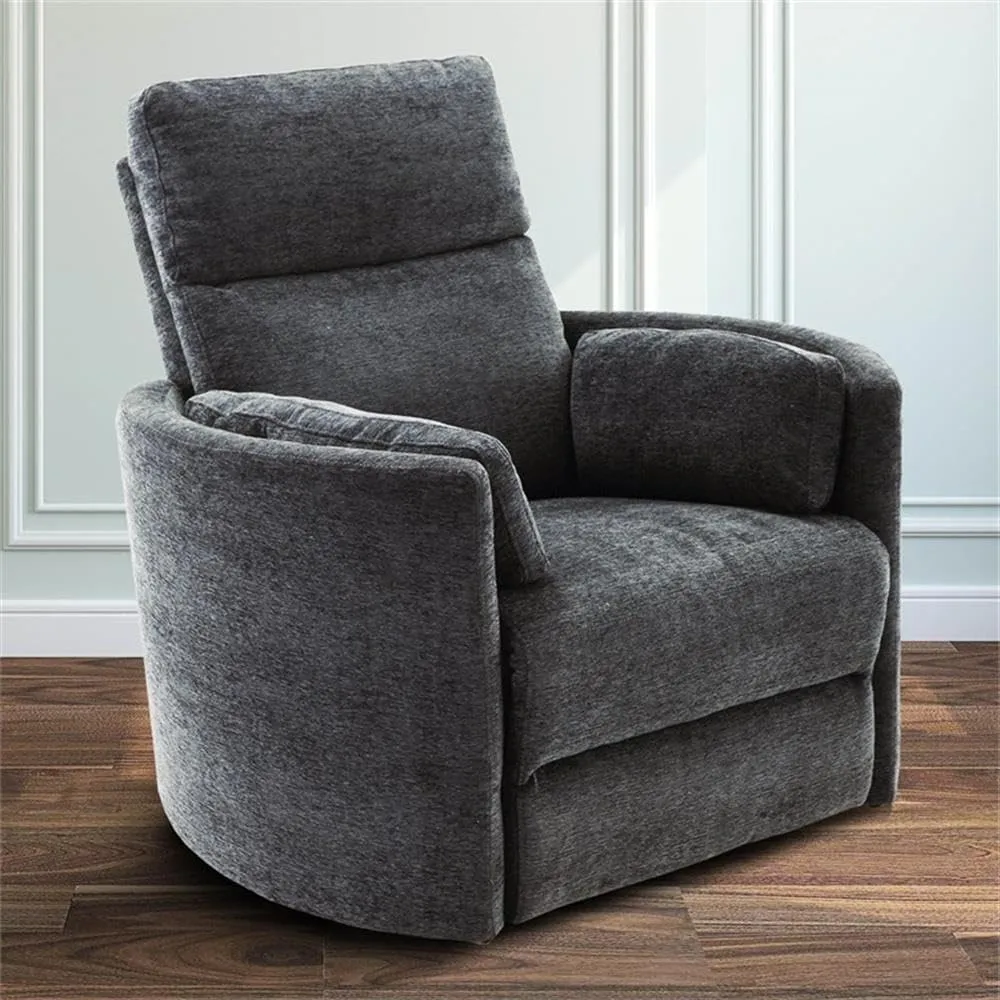 Pemberly Row Polyester Fabric Power Swivel Glider Recliner in Black