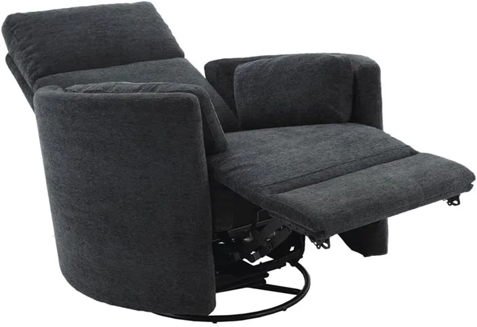 Pemberly Row Polyester Fabric Power Swivel Glider Recliner in Black