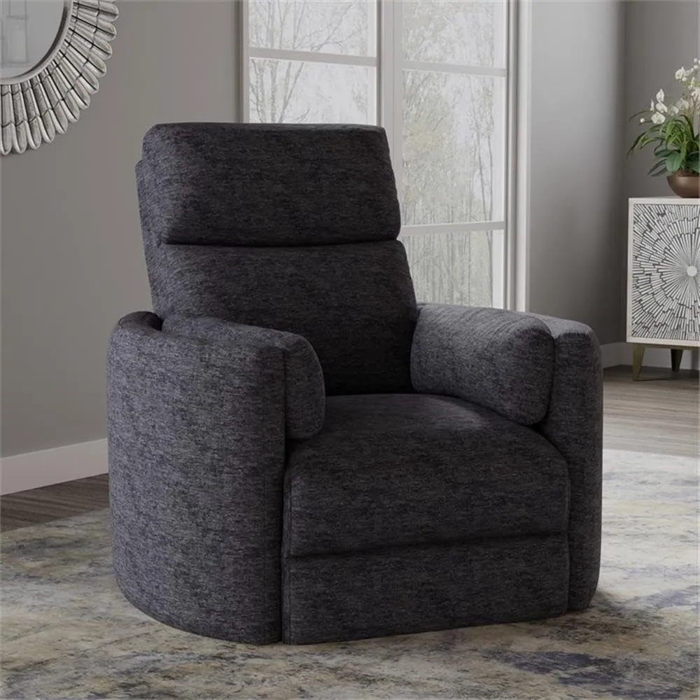 Pemberly Row Polyester Fabric Power Swivel Glider Recliner in Black