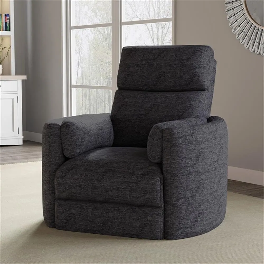 Pemberly Row Polyester Fabric Power Swivel Glider Recliner in Black