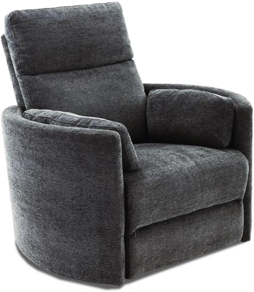 Pemberly Row Polyester Fabric Power Swivel Glider Recliner in Black