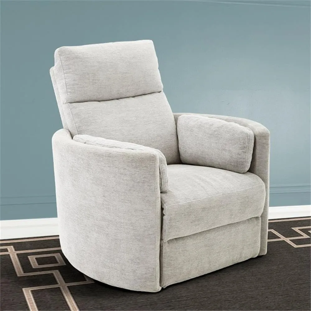 Pemberly Row Polyester Power Swivel Glider Recliner in Mineral White