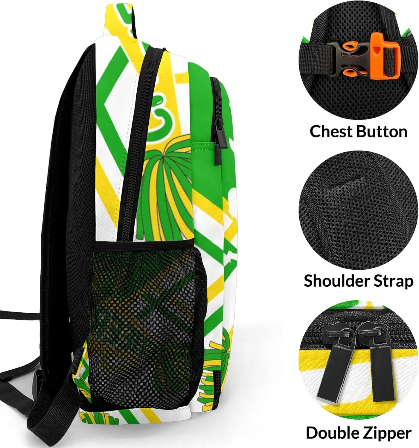 Personalized Name Cheerleaders Backpack Name Casual Bag Daypack for Women Men Camping Hiking Pom Cheer Green Gold Yellow