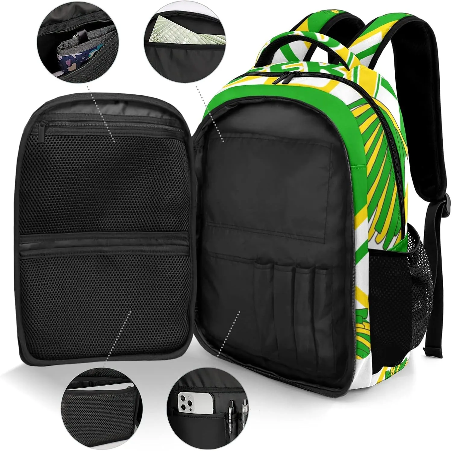 Personalized Name Cheerleaders Backpack Name Casual Bag Daypack for Women Men Camping Hiking Pom Cheer Green Gold Yellow