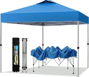 PHI VILLA Pop-up Canopy 10x10 Patio Tent Instant Gazebo Canopy with Wheeled Bag, Portable Lightweight Folding w/Adjustable Height,Blue