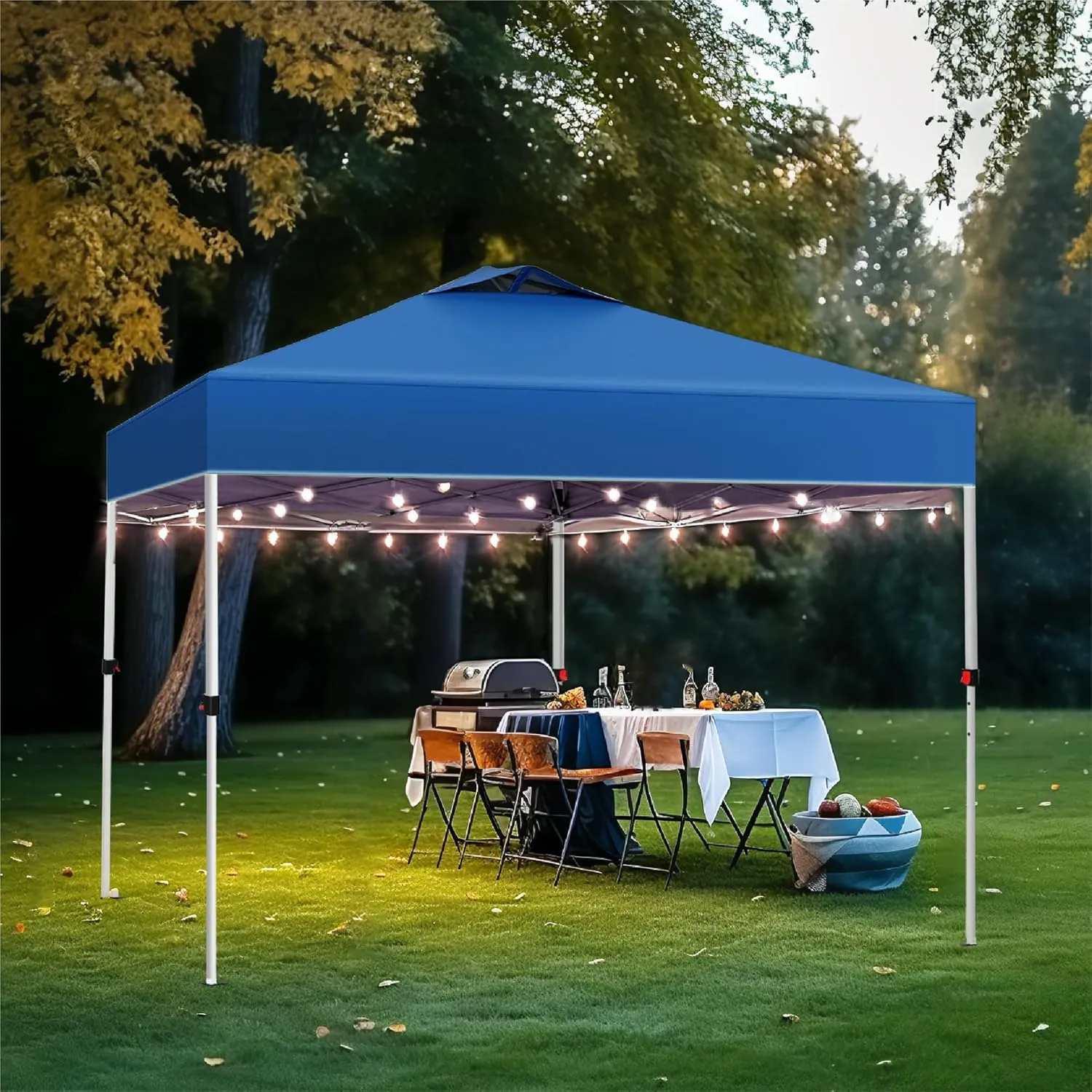 PHI VILLA Pop-up Canopy 10x10 Patio Tent Instant Gazebo Canopy with Wheeled Bag, Portable Lightweight Folding w/Adjustable Height,Blue
