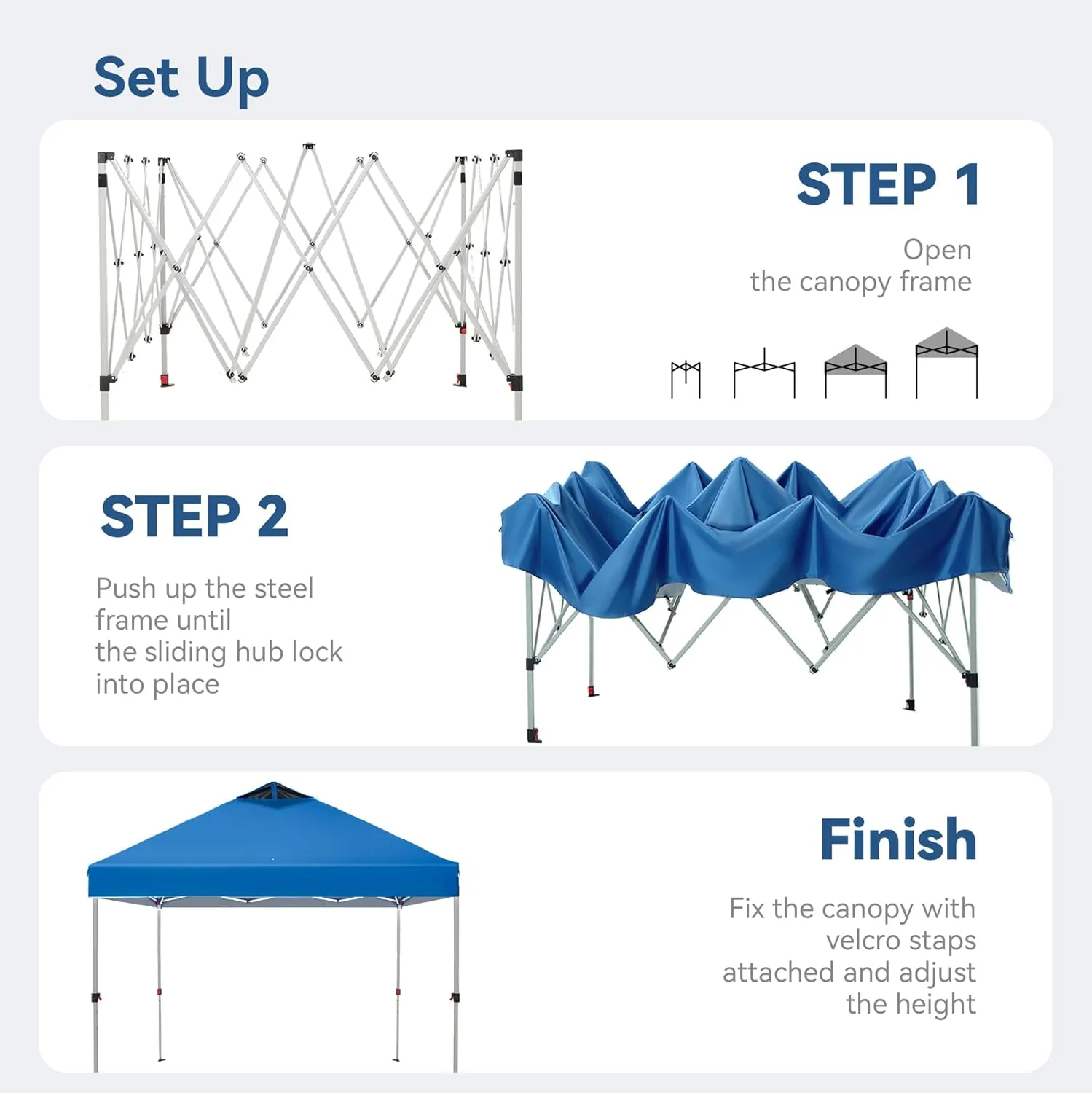 PHI VILLA Pop-up Canopy 10x10 Patio Tent Instant Gazebo Canopy with Wheeled Bag, Portable Lightweight Folding w/Adjustable Height,Blue