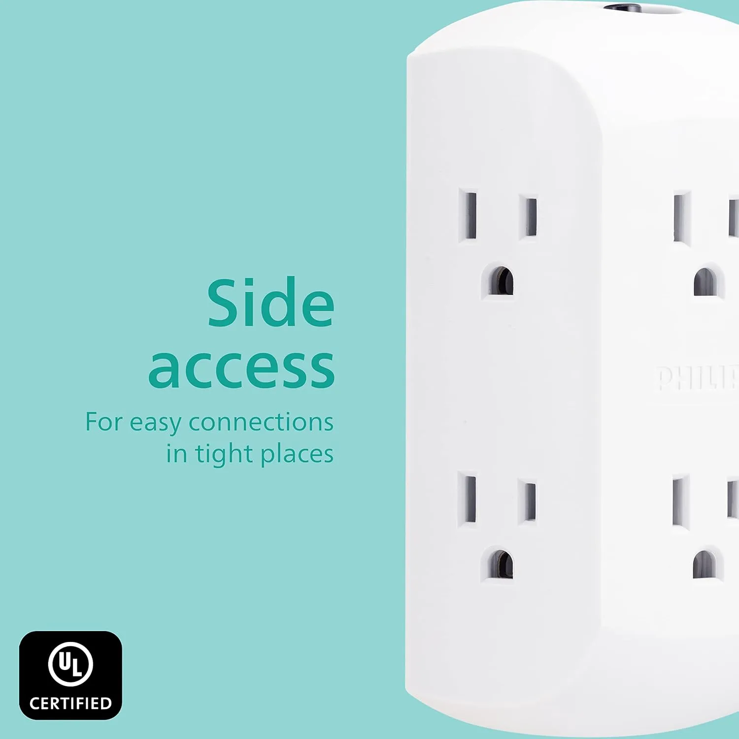 Philips 6-Outlet Extender, 2 Pack, Grounded Wall Tap, Reset Button, Circuit Breaker, Adapter Spaced Outlets, 3-Prong, Quick and Easy Install, Cruise Essentials, ETL Listed, White, SPS1462WA/37