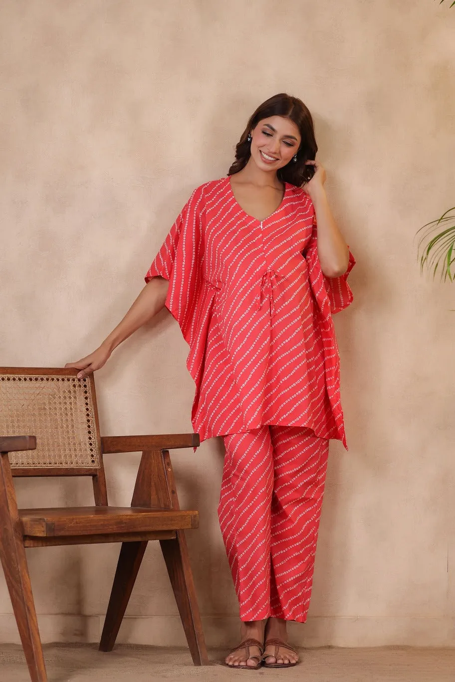 Pink On Nursing Discounted rates Bandhej Set Virtual Patterned Maternity & Kaftan