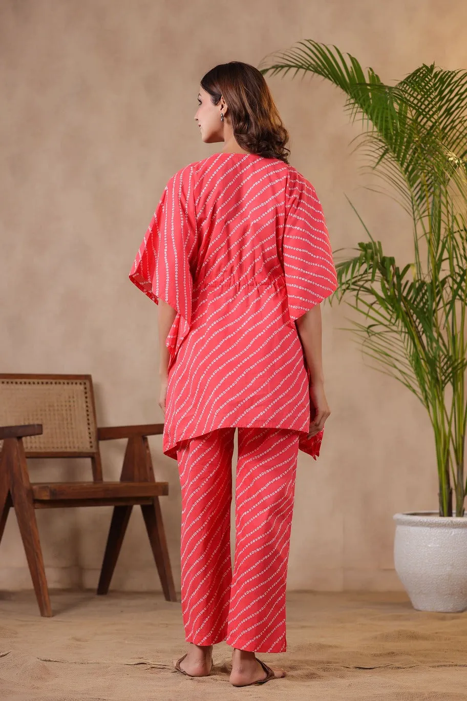 Pink On Nursing Discounted rates Bandhej Set Virtual Patterned Maternity & Kaftan