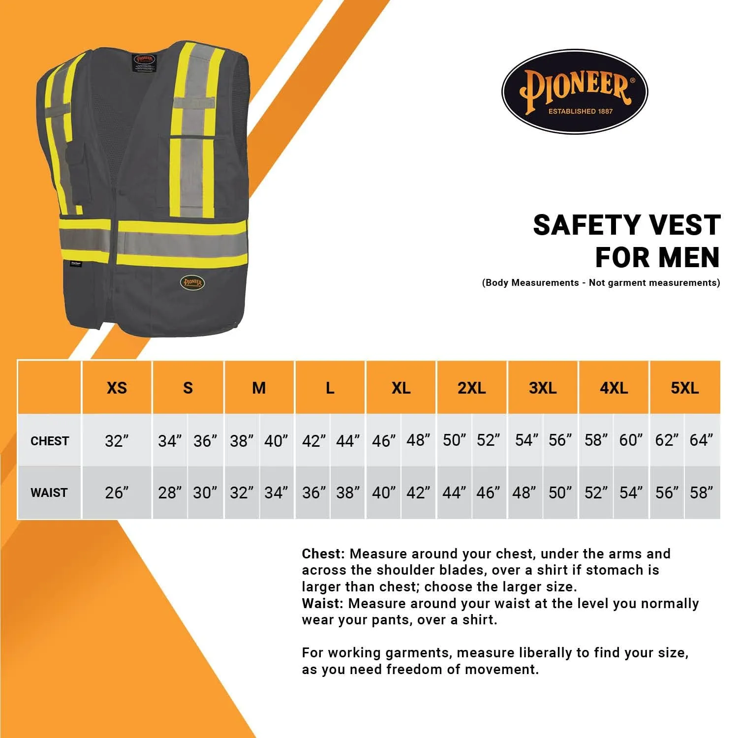 Pioneer Hi Vis Tear-Away Mesh Back Safety Vest for Me - Reflective Tape, 4 Pockets - Construction, Traffic, Security - Black