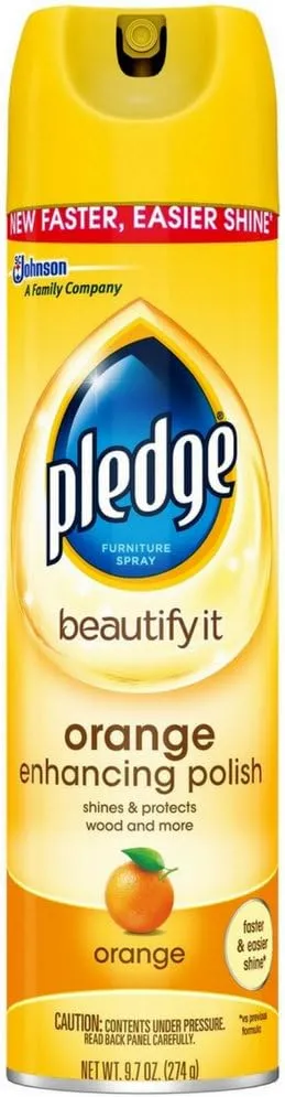 Pledge Beautify It Orange Enhancing Polish Spray - Removes Dust and Fingerprints. Provides Protective, Glossy Coating (1 Aerosol Spray), 9.7 oz