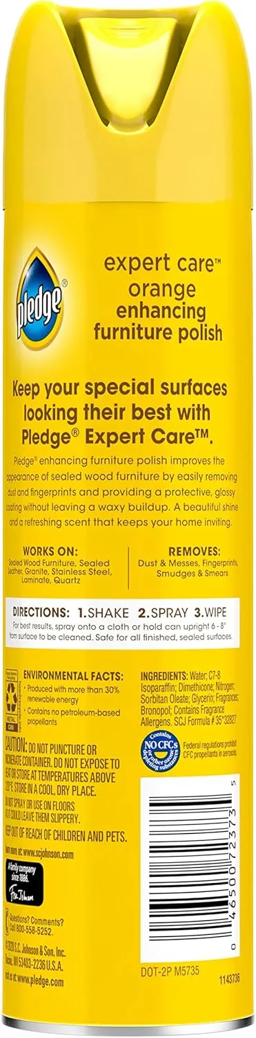 Pledge Enhancing Polish, Wood & Furniture Spray, Orange Scent, 9.7oz (Pack of 3)