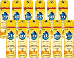 Pledge Multisurface Furniture Polish Spray, Works on Wood, Granite, and Leather, Shines and Protects, Orange, 9.7 oz - Pack of 12