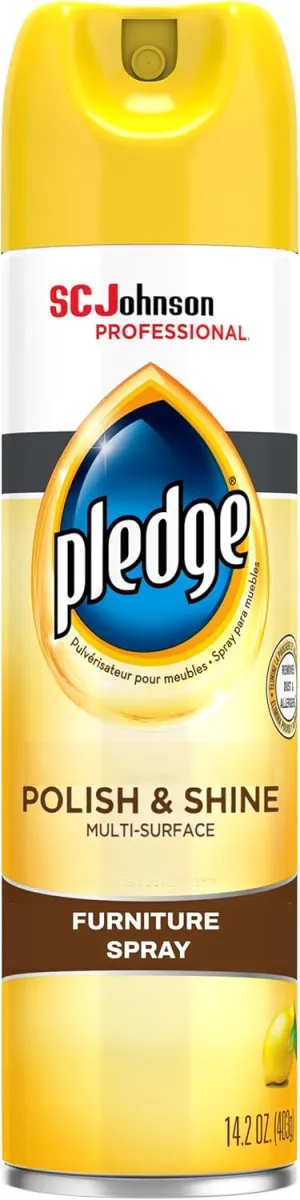 Pledge Polish and Shine for Wood Furniture and More, Lemon, White, 14.2 Oz (Pack of 6)