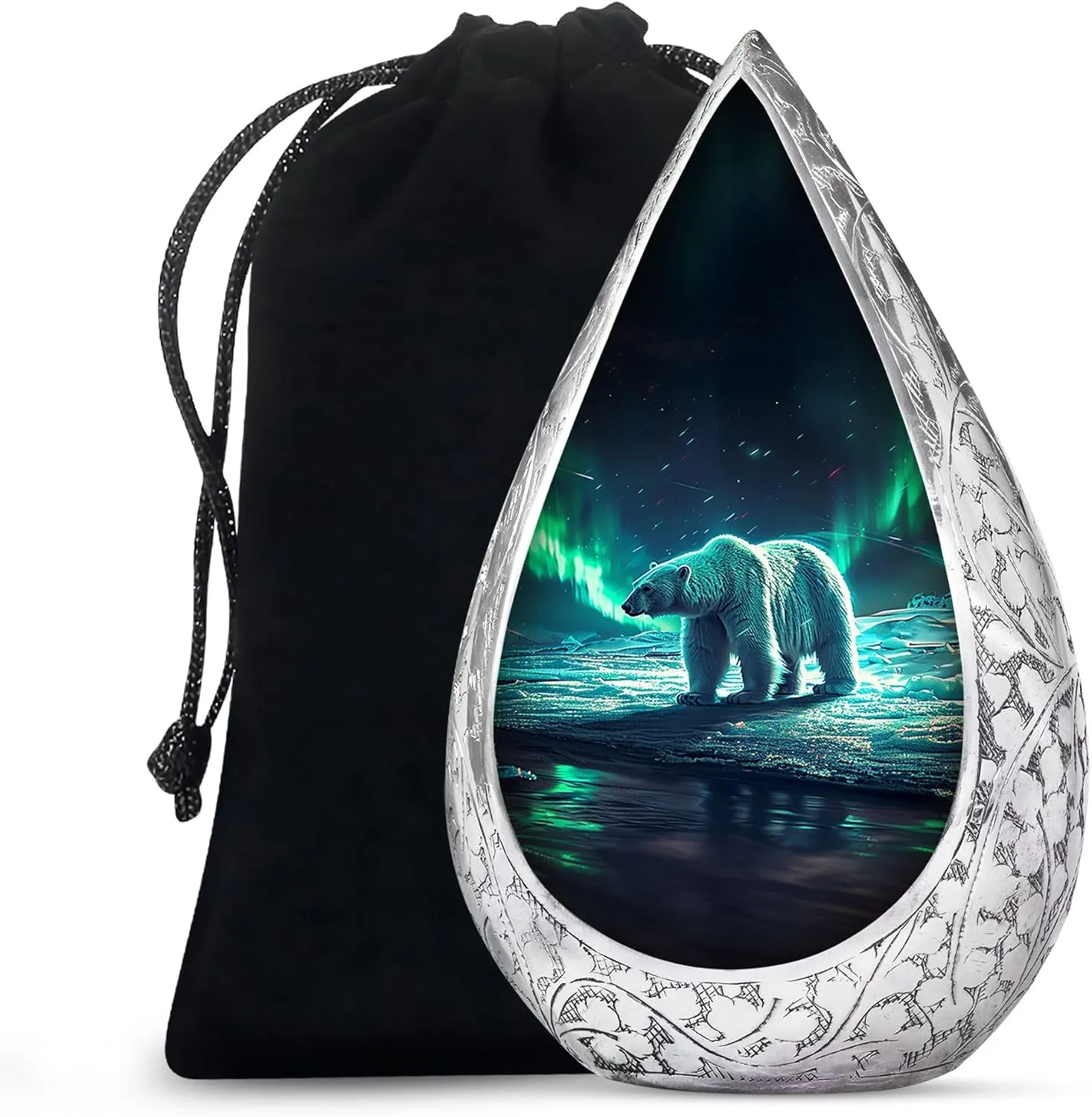 Polar Bear Decorative Urns for Human Ashes - Northern Lights Large Drop Containers for Ashes Cremation 10 Inch - Burial Urns for Cremated Remains - Funeral Urn for Adult Female and Male