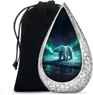 Polar Bear Decorative Urns for Human Ashes - Northern Lights Large Drop Containers for Ashes Cremation 10 Inch - Burial Urns for Cremated Remains - Funeral Urn for Adult Female and Male