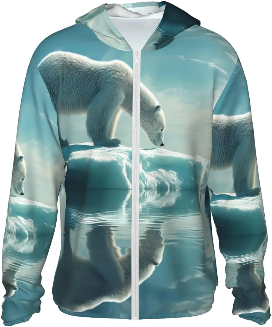 Polar Bear On Iceberg Print Men'S Women Full Zip Sun Protection Long Sleeve Sun Shirts For Men Hiking Fishing-