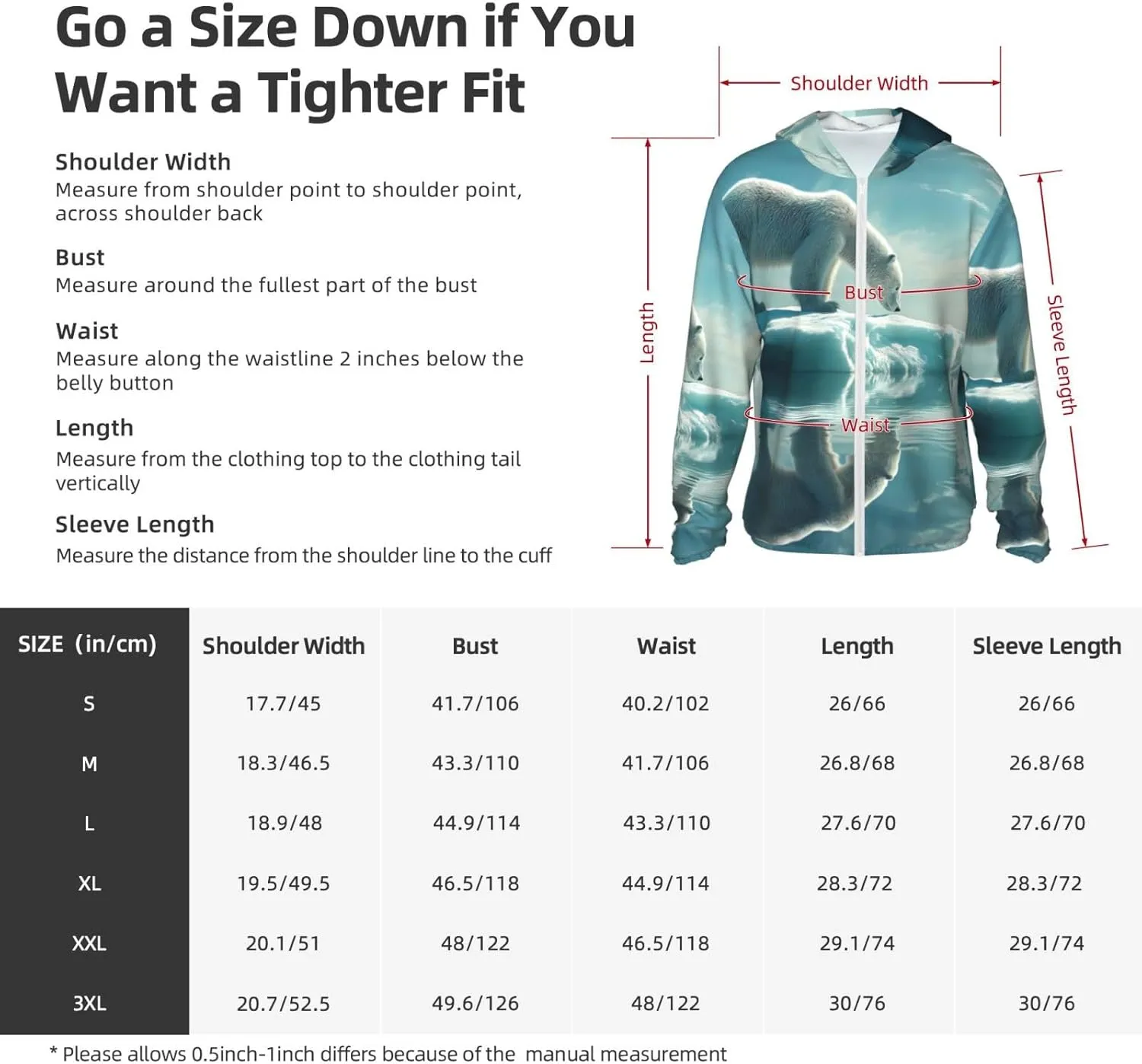 Polar Bear On Iceberg Print Men'S Women Full Zip Sun Protection Long Sleeve Sun Shirts For Men Hiking Fishing-