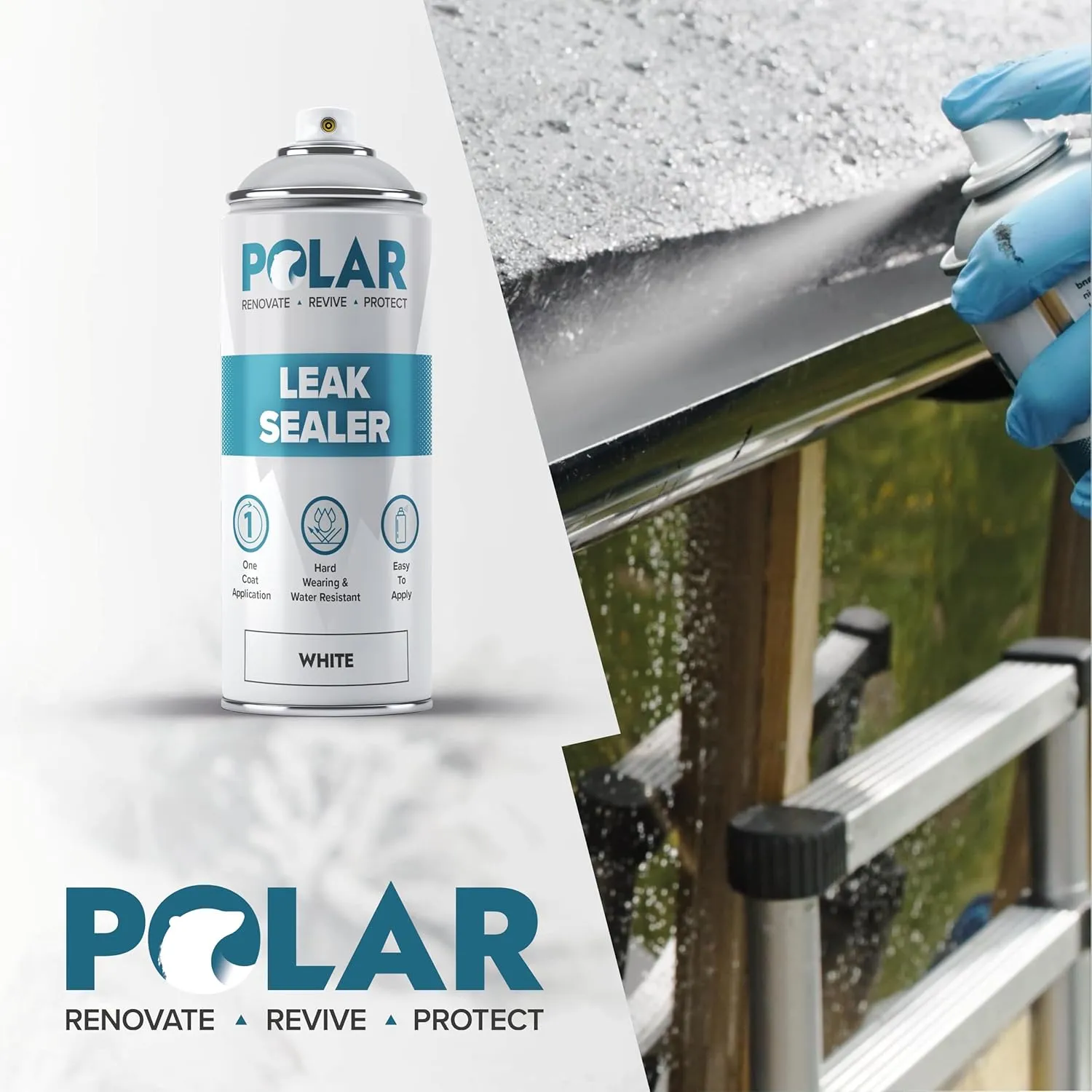 Polar Clear Leak Fix Spray - 2 x 13.5fl. oz - Waterproof Roof Sealant - Instantly Seals Leaks and Cracks, for Lasting Protection on Roofs, Drainpipes & Gutter Repairs- for Interior and Exterior Use