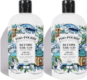 Poo-Pourri Before-You-Go Toilet Spray, Fresh Sea Salt, Refill Bottle 16 Fl Oz 2 Pack - Sea Salt Bergamot Eucalyptus
