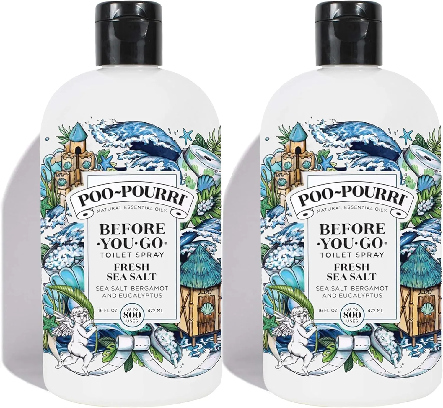 Poo-Pourri Before-You-Go Toilet Spray, Fresh Sea Salt, Refill Bottle 16 Fl Oz 2 Pack - Sea Salt Bergamot Eucalyptus