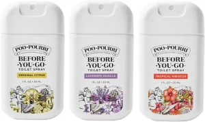 Poo-Pourri Before-You-Go Toilet Spray, Variety Pack 3 count- 1 Fl Oz each Pocket Travel Size - Original Citrus, Lavender Vanilla, and Tropical Hibiscus