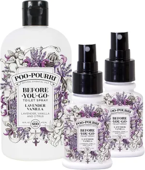 Poo-Pourri Lavender Vanilla 16 Ounce Refill Bottle and Two 1.4 Ounce Lavender Vanilla Sprays