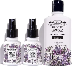 Poo-Pourri Lavender Vanilla 9-Ounce Refill Bottle and (2) 1.4-Ounce Refillable Bottle Lavender Vanilla