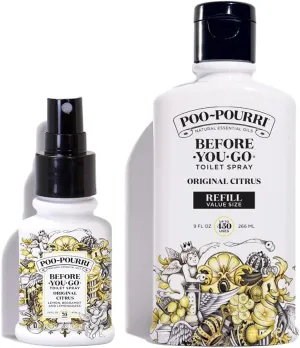 Poo-Pourri Original Citrus 9-Ounce Refill Bottle and 1.4-Ounce Refillable Bottle Original Citrus