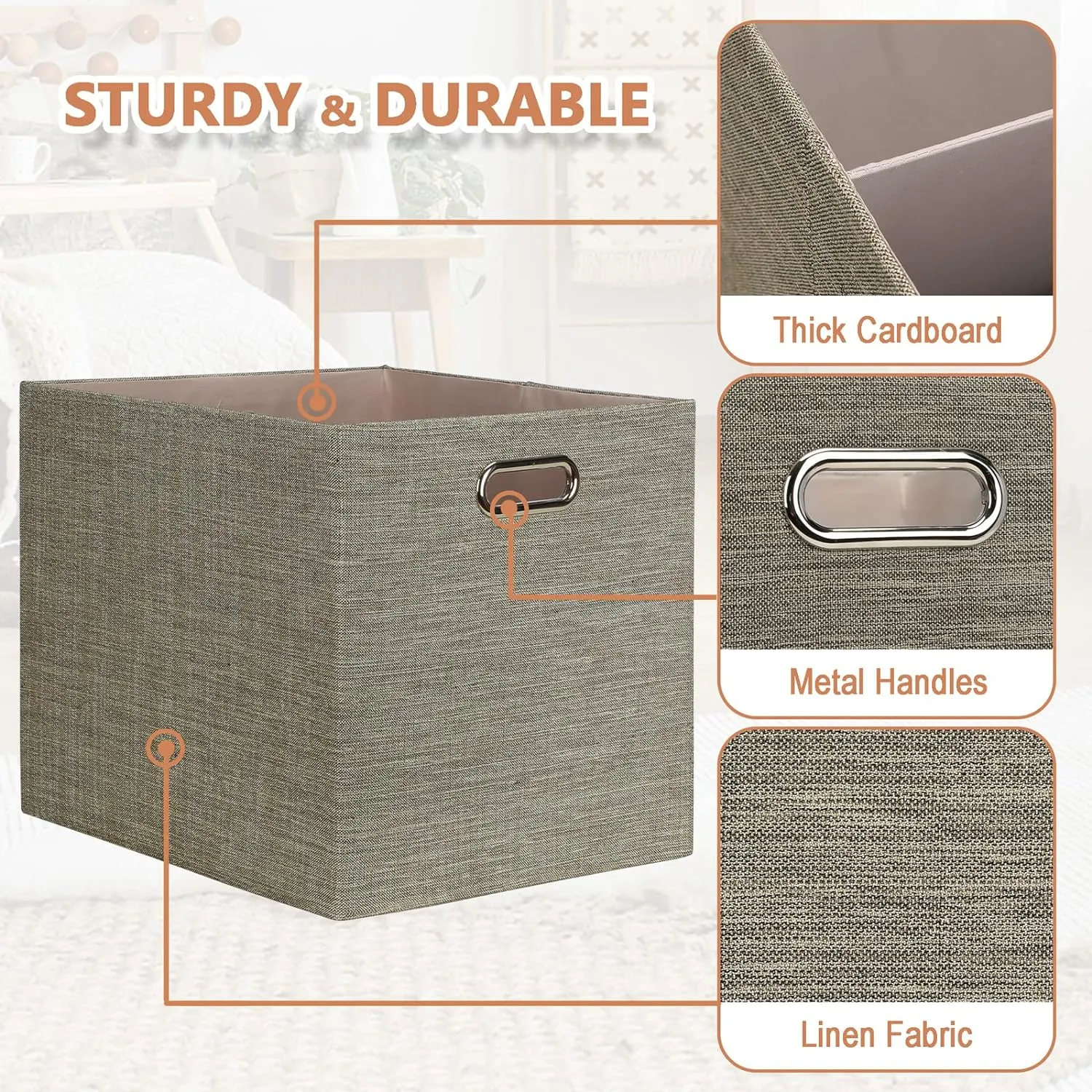 Posprica 13x15x13 Storage Cube Bins, Foldable Collapsible Storage Bins Boxes, Fabric Decorative Storage Baskets Organizer for IKEA Kallax, Shelves, Closet, Clothes, Toy, Set of 4-Coffee