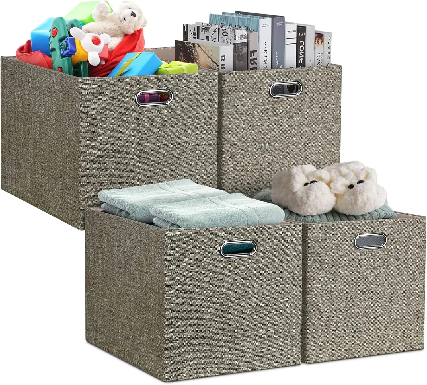 Posprica 13x15x13 Storage Cube Bins, Foldable Collapsible Storage Bins Boxes, Fabric Decorative Storage Baskets Organizer for IKEA Kallax, Shelves, Closet, Clothes, Toy, Set of 4-Coffee