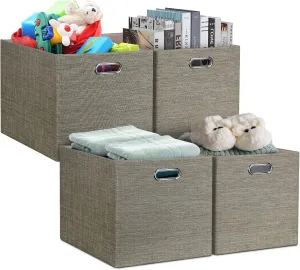 Posprica 13x15x13 Storage Cube Bins, Foldable Collapsible Storage Bins Boxes, Fabric Decorative Storage Baskets Organizer for IKEA Kallax, Shelves, Closet, Clothes, Toy, Set of 4-Coffee