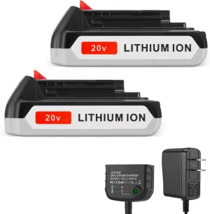 Powerextra 2 Pack LBXR20 Battery 3.0Ah Replace for Black and Decker 20V MAX   20V Charger for Black Decker 20V MAX 20V
