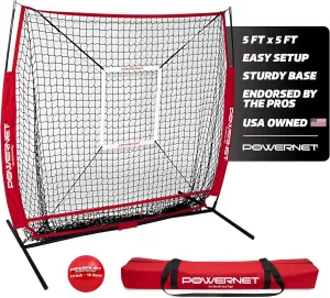 PowerNet Baseball Net Bundle, 5x5 Travel Net With Softball Accessories for Hitting, Pitching, Training Equipment, Weighted Ball, Tee