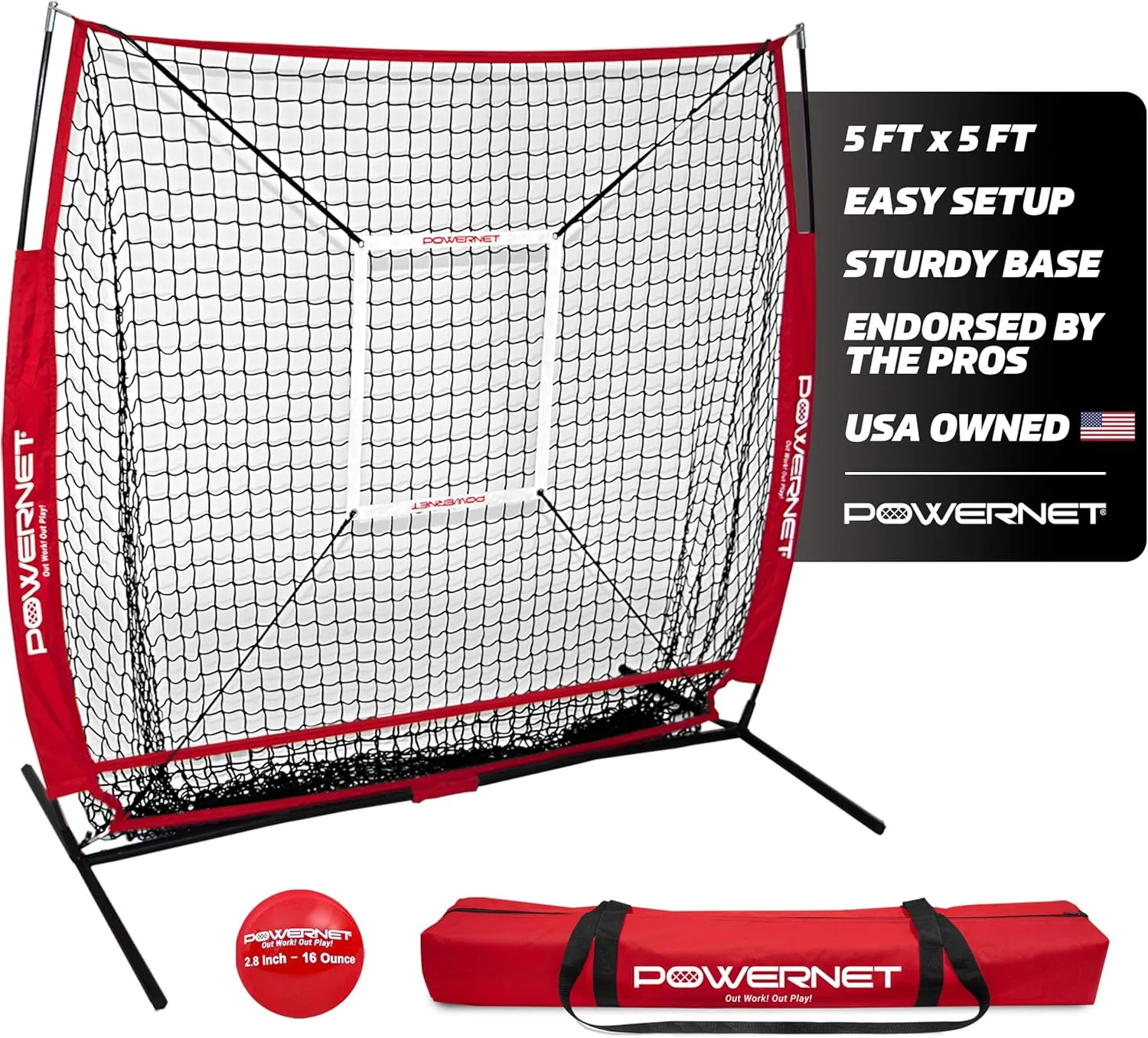 PowerNet Baseball Net Bundle, 5x5 Travel Net With Softball Accessories for Hitting, Pitching, Training Equipment, Weighted Ball, Tee