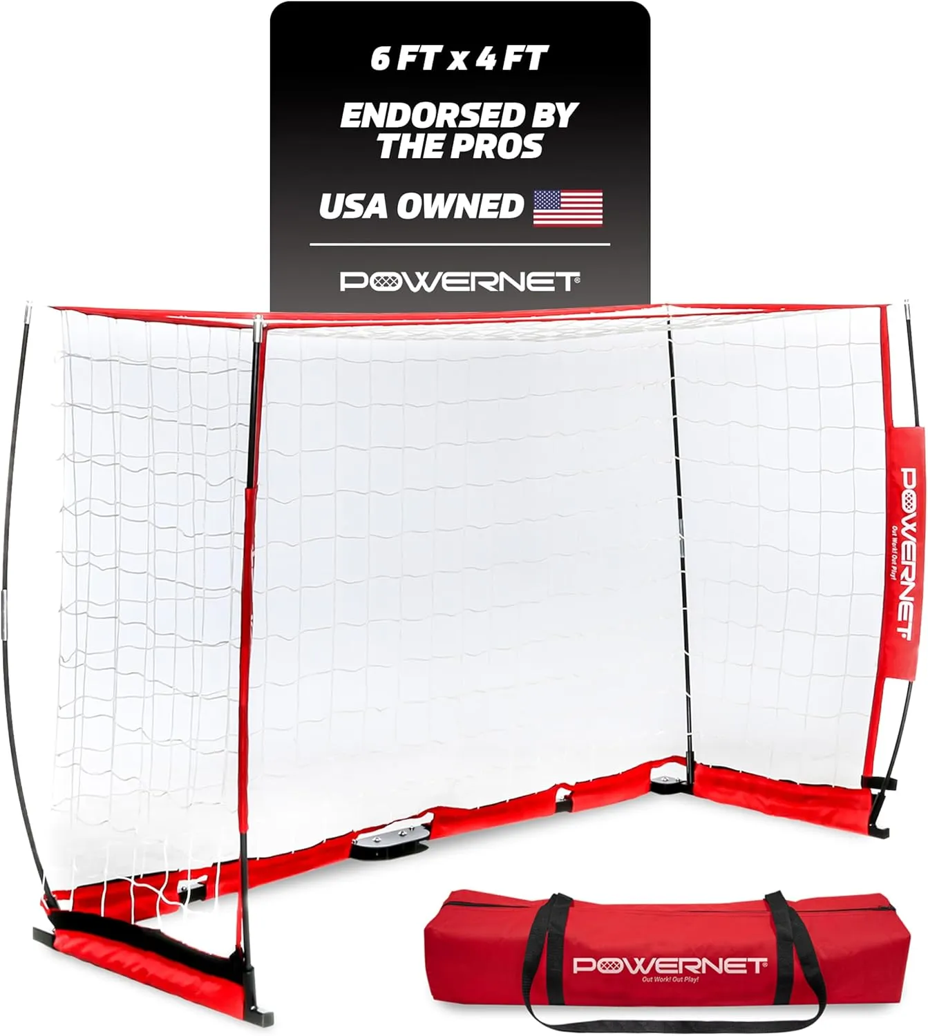 PowerNet Carli Lloyd Soccer Goal, Portable Net Collapsible Metal Base, Quick Setup Ultra Portable, Full Size Framed Soccer Goal, 1 Goal   1 Carry Bag