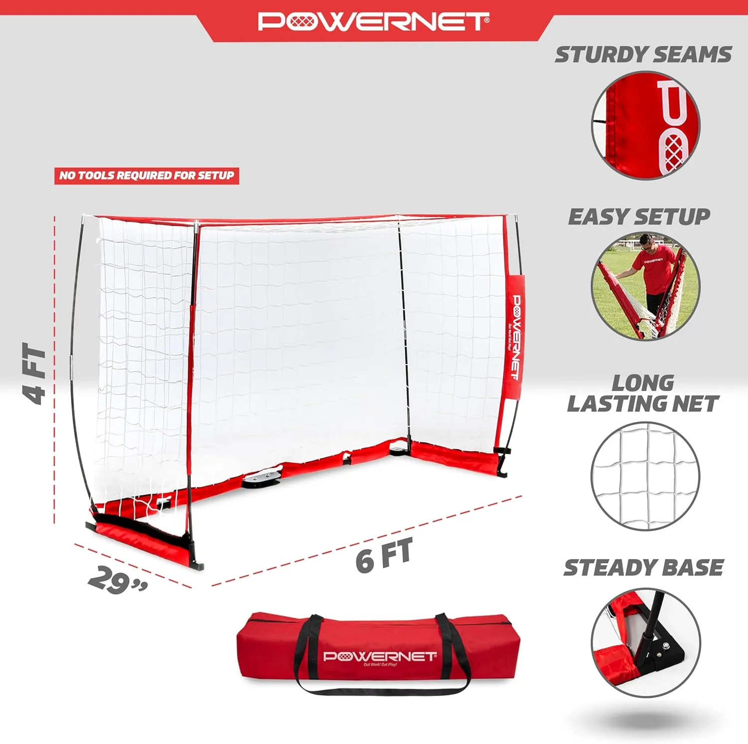 PowerNet Carli Lloyd Soccer Goal, Portable Net Collapsible Metal Base, Quick Setup Ultra Portable, Full Size Framed Soccer Goal, 1 Goal   1 Carry Bag