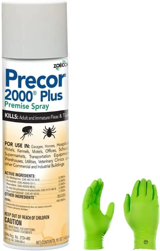 Precor 2000 Plus Premise Spray with USA Supply Protective Gloves and Pest ID Card - Prevents reinfestation and flea Build-up for 7 Months -