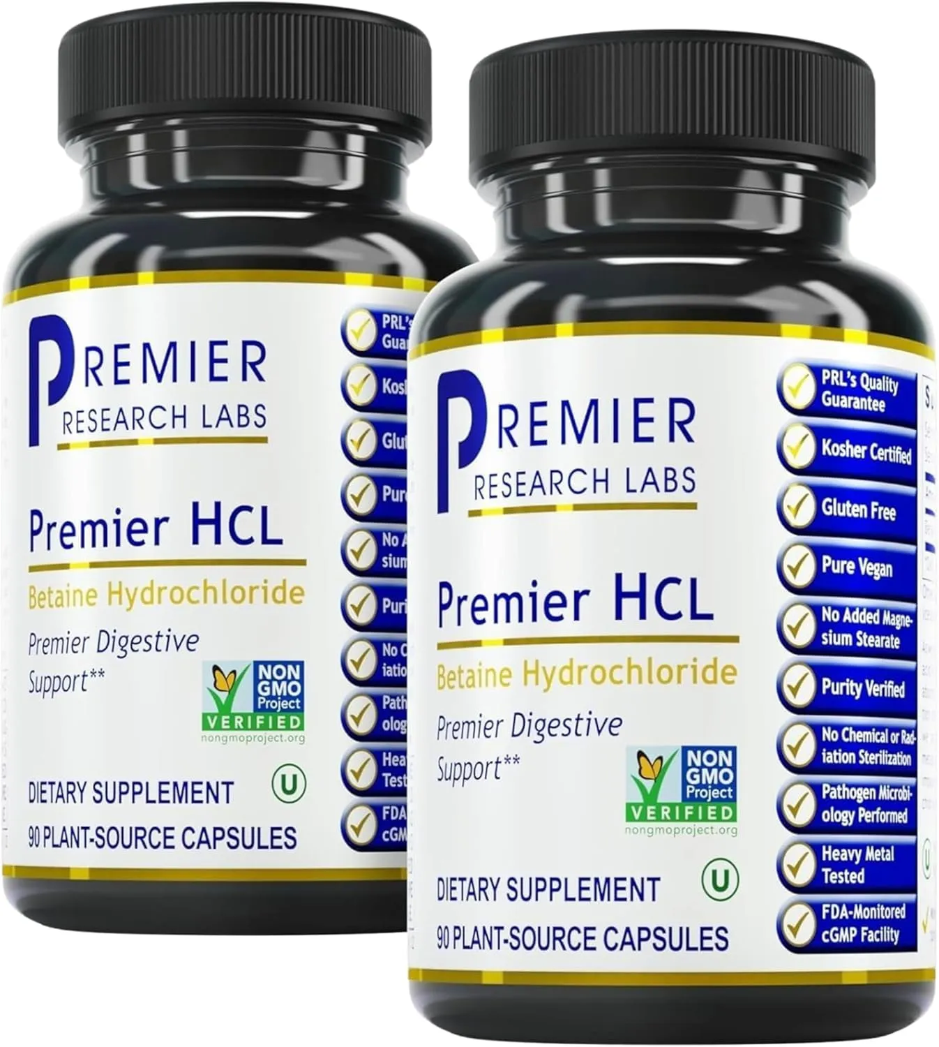 Premier Research Labs Premier HCL - Aids Nutrient Absorption & Digestive Function - Betaine HCL - 90 Plant-Source Capsules - 2 Pack