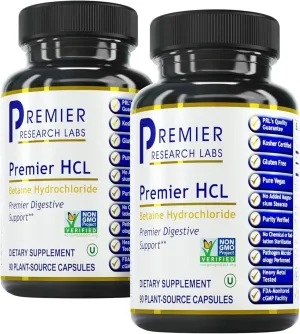 Premier Research Labs Premier HCL - Aids Nutrient Absorption & Digestive Function - Betaine HCL - 90 Plant-Source Capsules - 2 Pack