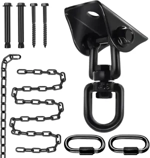 Premium Hammock Hanging Kit -1600lbs Capacity, 60" Chain & 360° Hooks, Permanent Color - Ideal for Ceilings, Chandeliers, Acrylic Bubble Chairs & Durable for Indoor/Outdoor Use (Black)