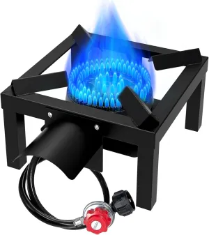 Propane Burner,100,000 BTUs High Pressure Single Propane Stove with 4.1ft 0-20Psi Adjustable Hose with Regulator,Gas Stove for Outdoor Cooking, Turkey Fry, Seafood Boil