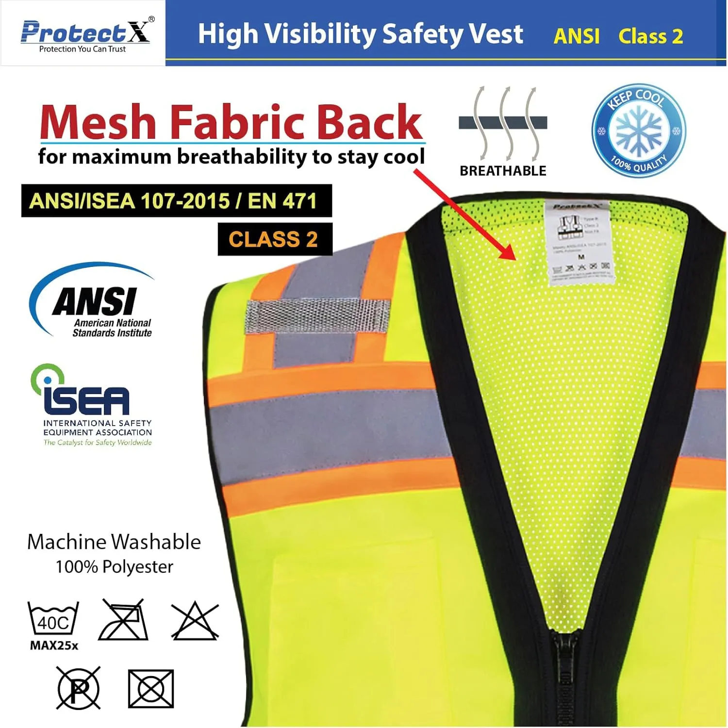 ProtectX 6 Pockets High Visibility Safety Vest for Men Women Class 2 Reflective Hi Vis Work Construction Vest