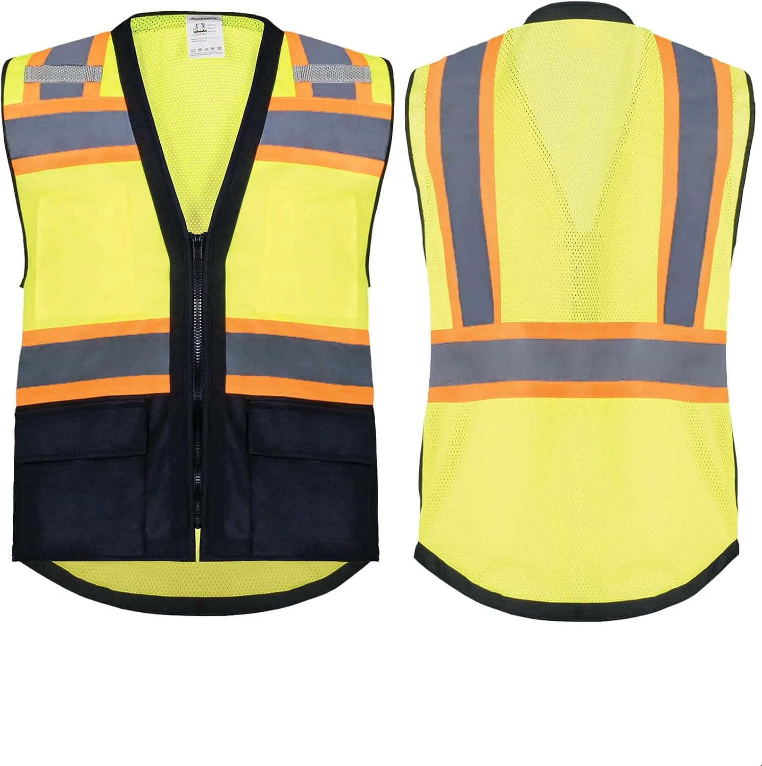ProtectX 6 Pockets High Visibility Safety Vest for Men Women Class 2 Reflective Hi Vis Work Construction Vest
