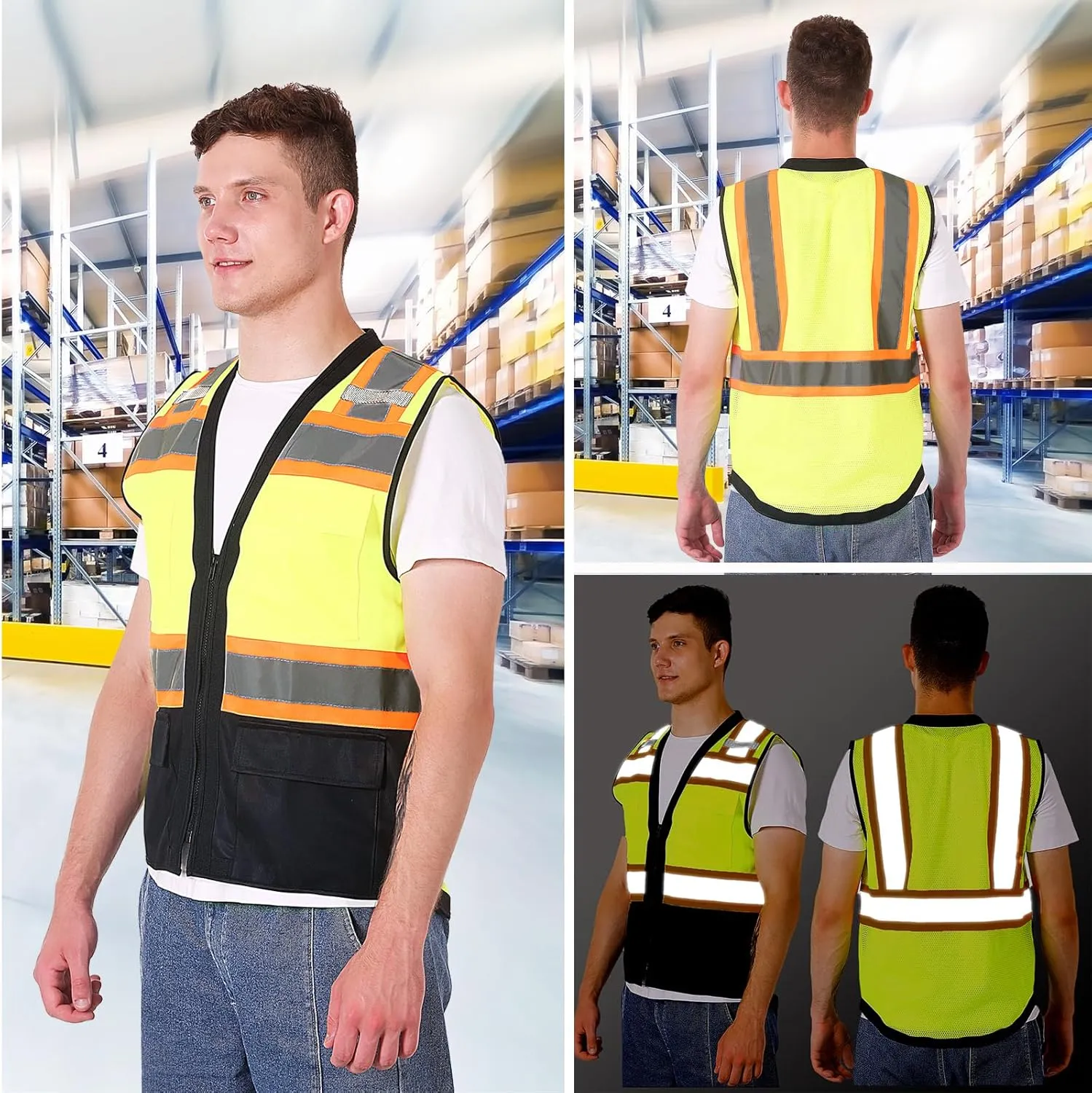 ProtectX 6 Pockets High Visibility Safety Vest for Men Women Class 2 Reflective Hi Vis Work Construction Vest