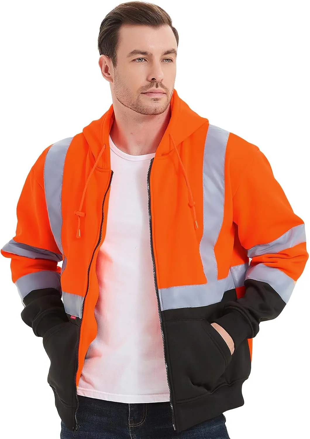 ProtectX Hi Vis Hoodie for Men Women High Visibility Safety Sweatshirt Reflective with Pockets for Construction Work Class 3