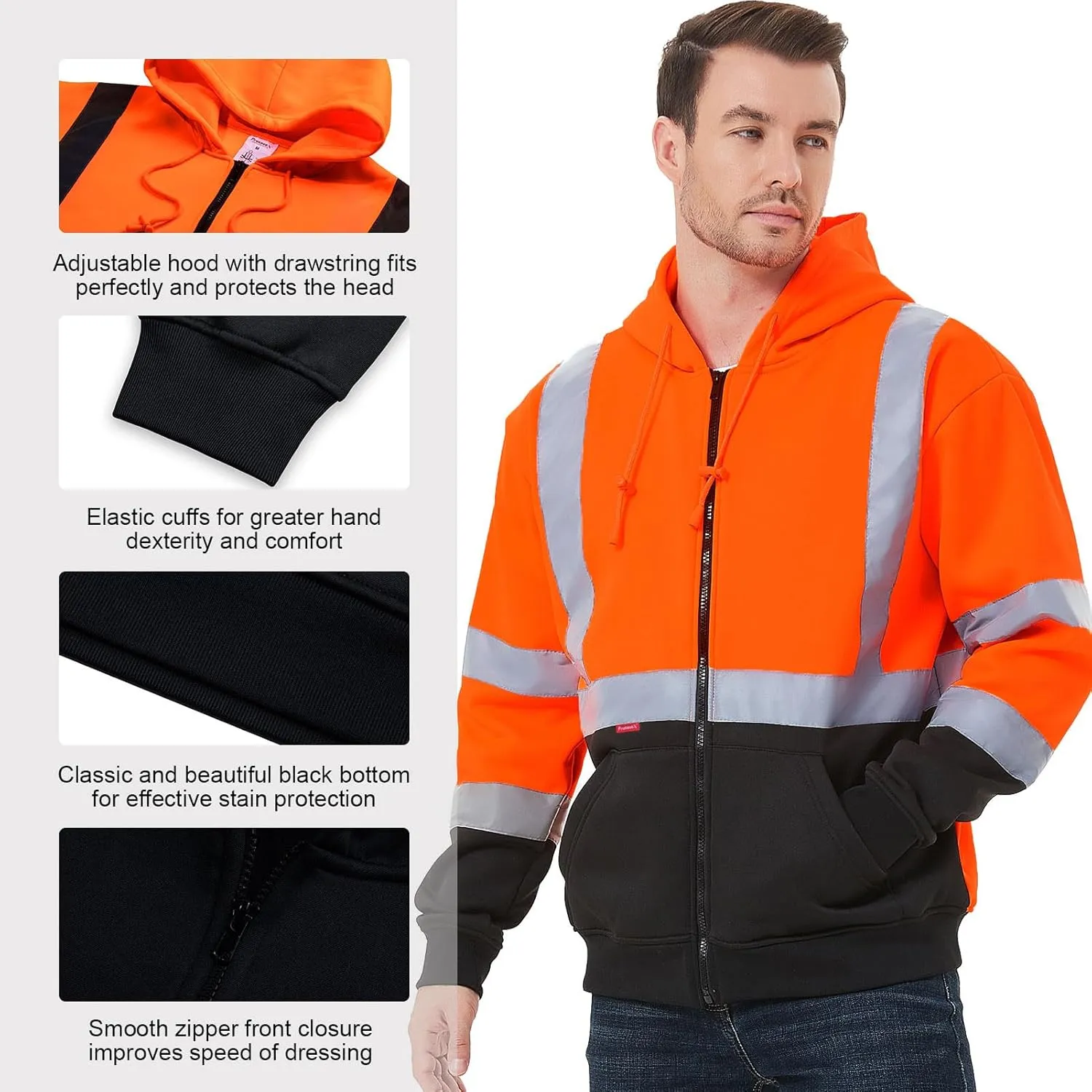 ProtectX Hi Vis Hoodie for Men Women High Visibility Safety Sweatshirt Reflective with Pockets for Construction Work Class 3
