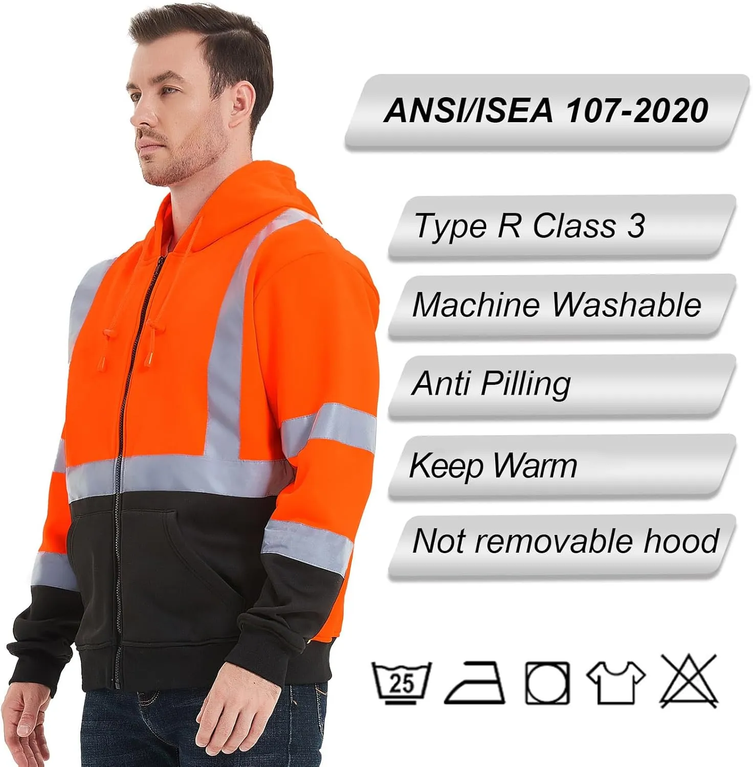 ProtectX Hi Vis Hoodie for Men Women High Visibility Safety Sweatshirt Reflective with Pockets for Construction Work Class 3